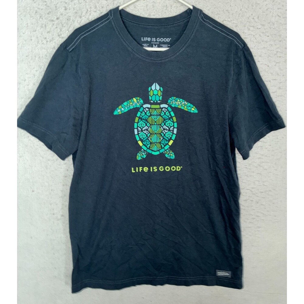 LIFE IS GOOD Mens T-Shirt Short Sleeves Blue Sea Turtle Crusher Tee Sz M Crew